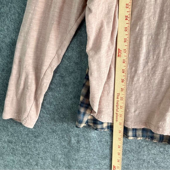 EASEL Long Sleeve Pocket tee Plain Front Pink Blue Plaid Back Size Medium - Picture 5 of 6